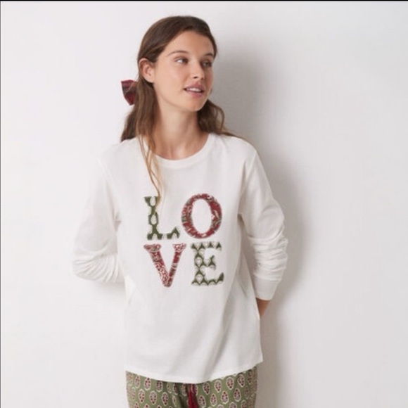 White Love Holiday Pajama Set with Top and Plaid Pants - Picture 12 of 13